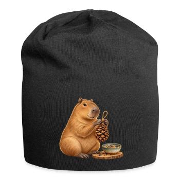 Capybara mit Zapfen-Futterspender - Jersey-Beanie - Schwarz - Vorne