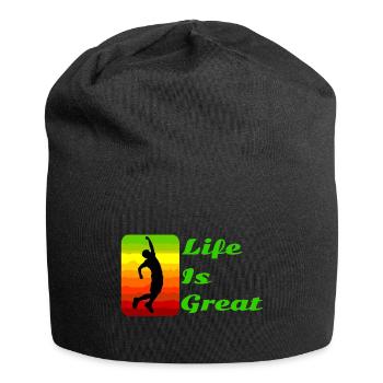 Das Leben ist großartig! - Jersey-Beanie - Schwarz - Vorne