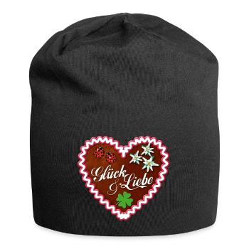 Lebkuchenherz Glück und Liebe - Jersey-Beanie - Schwarz - Vorne