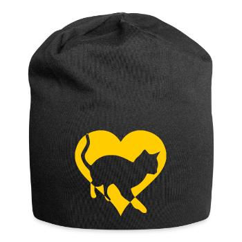 Katze Katze Mieze Geschenk Herz - Jersey-Beanie - Schwarz - Vorne