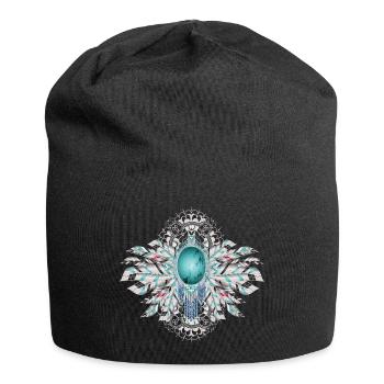 Plumes d’oiseau art avec turquoise dans le style ethno - Bonnet en jersey - noir - Devant