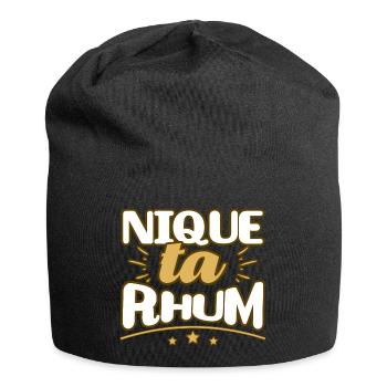 Nique ta rhum humour jeu de mot citation alcool - Bonnet en jersey - noir - Devant