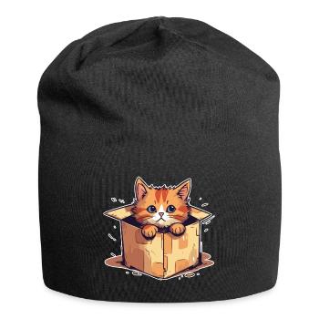 Cat sits in cardboard package funny humor typical - Jersey Beanie - black - Front