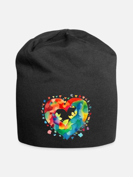 Herz - Jersey-Beanie - Schwarz