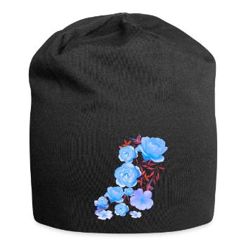 Roses Bleues, Roses, Rose Bleue, Fleurs - Bonnet en jersey - noir - Devant