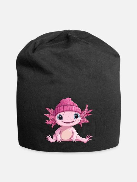 Axolotl Süß Niedlich Baby Kinder Tier Cartoon - Jersey-Beanie - Schwarz