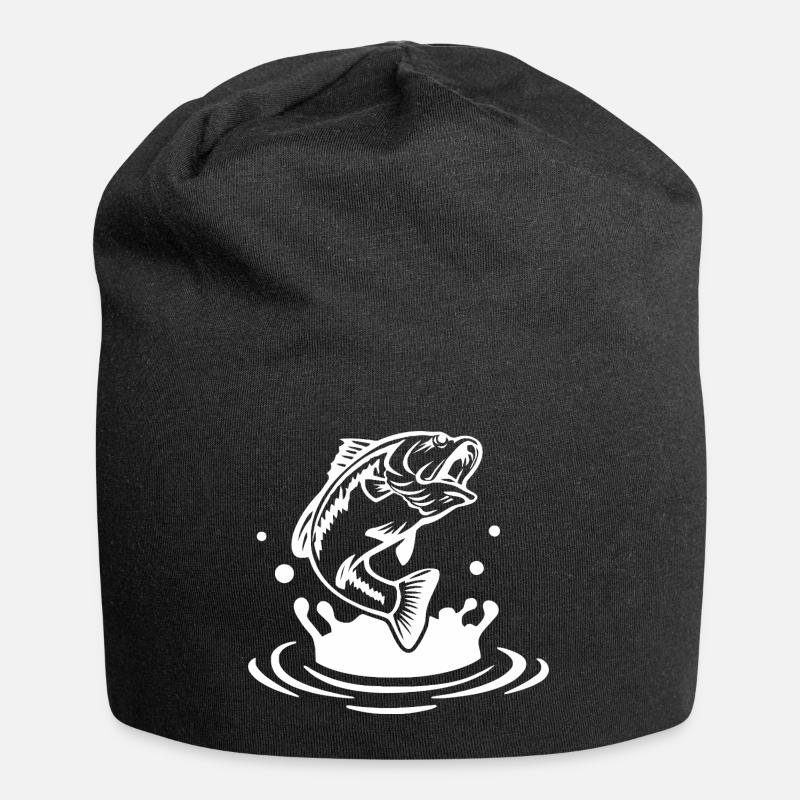 Dynamische Fischsprung-Illustration - Jersey-Beanie - Schwarz