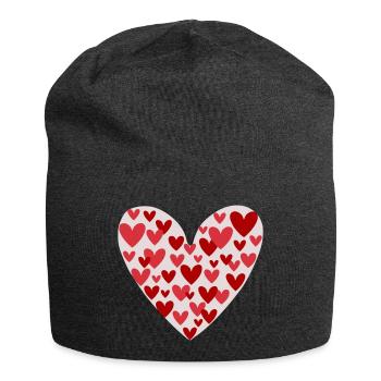 Many hearts pattern - Jersey Beanie - charcoal grey - Front