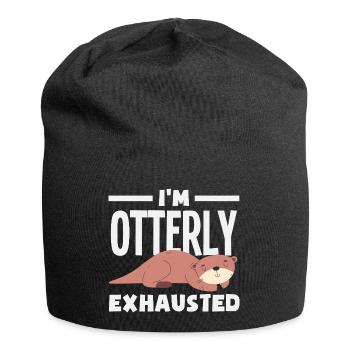 Sea Otter Cartoon Pun Funny - Jersey Beanie - black - Front