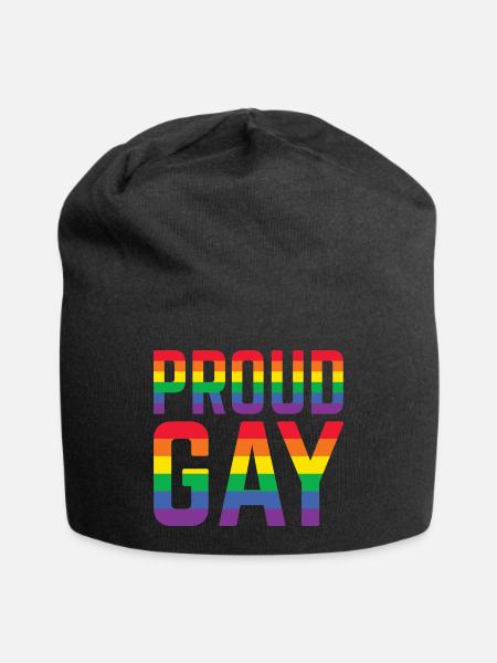Proud Gay Regenbogen Schriftzug - Jersey-Beanie - Schwarz