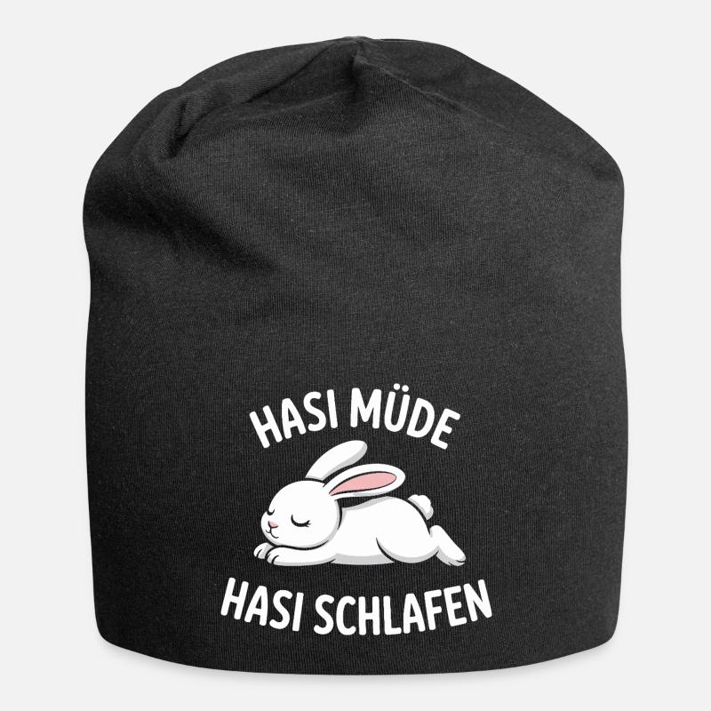Bunny Tired Bunny Sleeping - Jersey Beanie - black