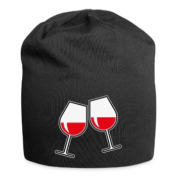 2 Rotweingläser (Rotwein / Wein / Bauchig / Zu 3C) - Jersey-Beanie - Schwarz - Vorne