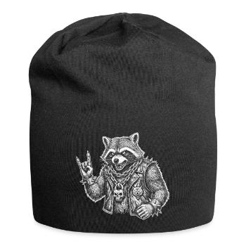 Retro Waschbär Rock Musik Geschenk Lustig - Jersey-Beanie - Schwarz - Vorne