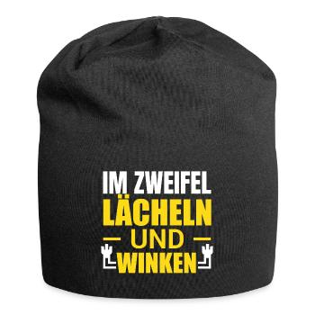Im Zweifel lächeln und winken - Jersey-Beanie - Schwarz - Vorne