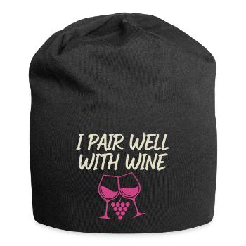 I Pair Well With Wine – Wein-Glas Motiv - Jersey-Beanie - Schwarz - Vorne