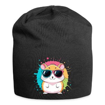 Bunter Sonnenhamster mit auffälligen Brillen - Jersey-Beanie - Schwarz - Vorne