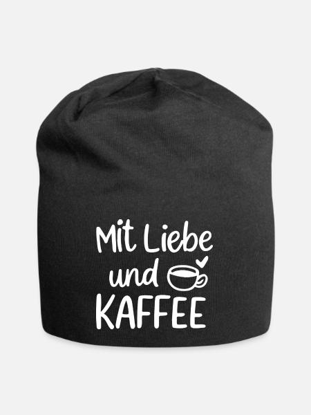Mit Liebe und Kaffee Illustration Morgenmuffel - Jersey-Beanie - Schwarz