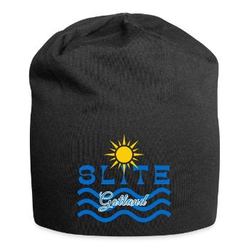Slite Gotland-Sonne und Wellen - Jersey-Beanie - Schwarz - Vorne