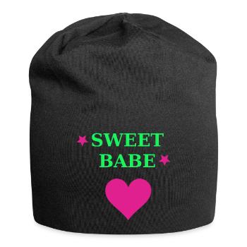 Sweet Babe Neon Herz Typo - Jersey-Beanie - Schwarz - Vorne