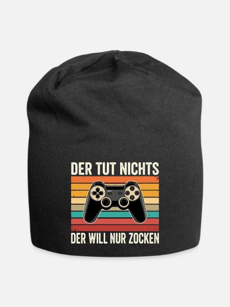 Retrokontroller Zocken Spruch - Jersey-Beanie - Schwarz