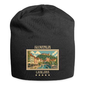Slowenien Ljubljana Vintage Reisemarke - Jersey-Beanie - Schwarz - Vorne
