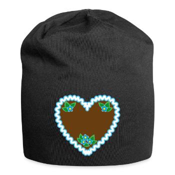 05 Lebkuchenherz Blumchen Dein Text Wunschtext - Jersey-Beanie - Schwarz - Vorne