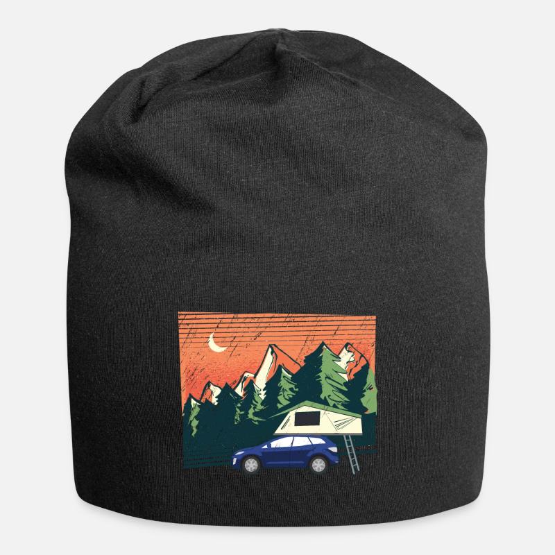 Dachzelt Camper | Camping Geschenk | Geschenkidee - Jersey-Beanie - Schwarz
