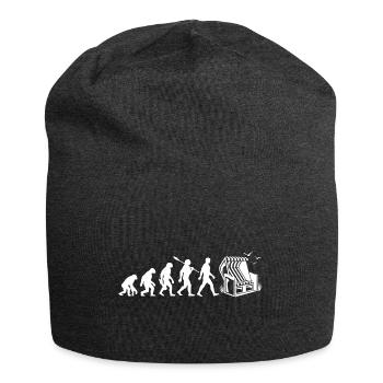 Evolution - Strandkorb - Urlaub - Meer - Möwen - Jersey-Beanie - Anthrazit - Vorne