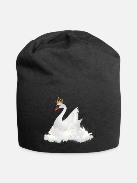 traumhafter Schwan in den Wolken mit einer Krone - Jersey-Beanie - Schwarz