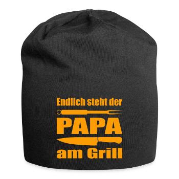 Endlich steht Papa am Grill Papa ist Grillmeister - Jersey-Beanie - Schwarz - Vorne