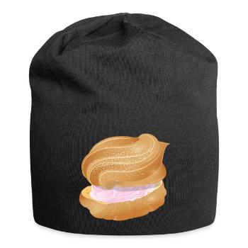 cream puff filled with pink cream illustration - Jersey Beanie - black - Front