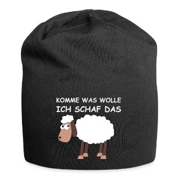 Komme was wolle, ich Schaf das | lustige Sprüche - Jersey-Beanie - Schwarz - Vorne