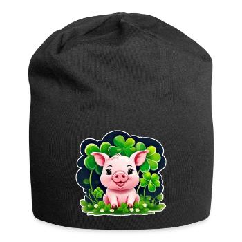 Cute lucky pig with shamrocks - Jersey Beanie - black - Front