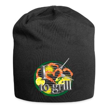 A barbecue with lemons and prawns in the shape of a heart - Jersey Beanie - black - Front