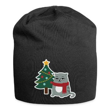 Cat Grumpy Christmas - Jersey Beanie - black - Front