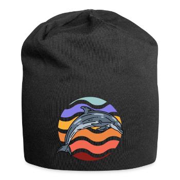 Dolphin in wave pattern - Jersey Beanie - black - Front