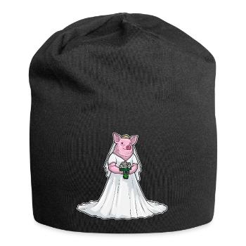 Schwein Braut Blumenstrauß Hochzeit - Jersey-Beanie - Schwarz - Vorne