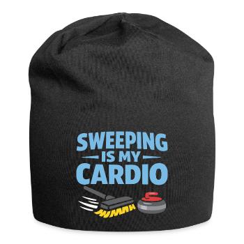 Curling, balayage drôle, cardio dur avec balai - Bonnet en jersey - noir - Devant