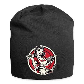 Retro-Diner-Kellnerin mit Nudelholz - Jersey-Beanie - Schwarz - Vorne