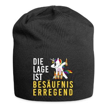 The location is drunken, unicorn with beer bottle - Jersey Beanie - black - Front