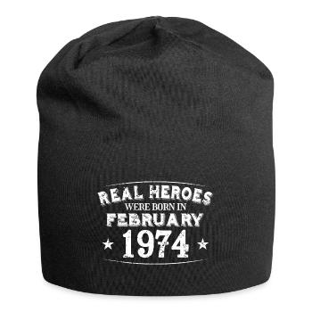 Real Heroes were born in Februar 1974 Geburtstag - Jersey-Beanie - Schwarz - Vorne