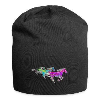 wild colorful cute horses, drawn artistically - Jersey Beanie - black - Front
