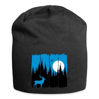Deer in front of the moon / sun forest dwellers forest roebuck - Jersey Beanie - black - Front