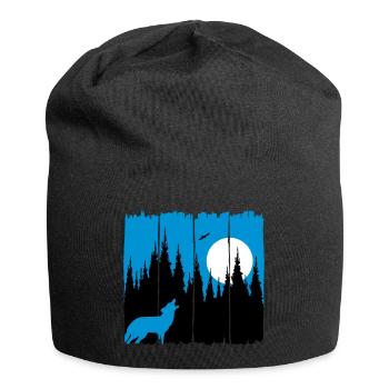 Wolf vor Mond/Sonne Waldbewohner Waldtier Geschenk - Jersey-Beanie - Schwarz - Vorne