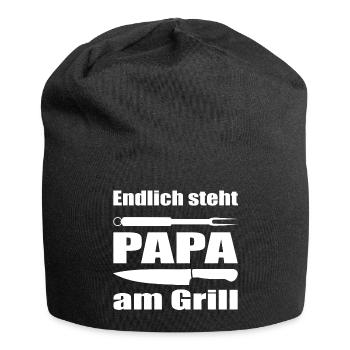 Endlich steht Papa am Grill - Jersey-Beanie - Schwarz - Vorne