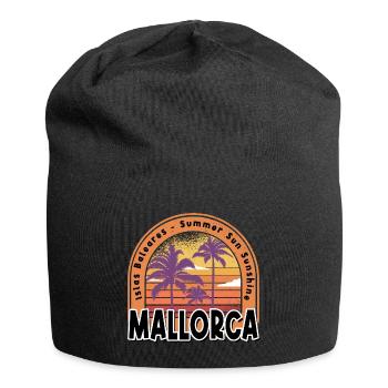 Mallorca Sommer Sonne Strand Meer Palmen Urlaub - Jersey-Beanie - Schwarz - Vorne