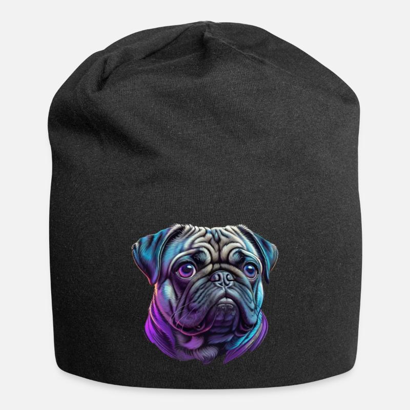 Mops Kopf - Jersey-Beanie - Schwarz