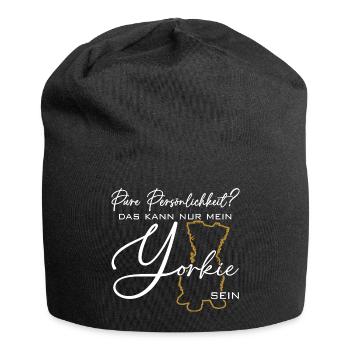 Yorkie Silhouette lustiger Spruch Schreibschrift - Jersey-Beanie - Schwarz - Vorne