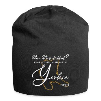 Yorkie Silhouette lustiger Spruch Schreibschrift - Jersey-Beanie - Schwarz - Vorne