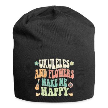 Ukuleles and flowers make me happy - Jersey Beanie - black - Front